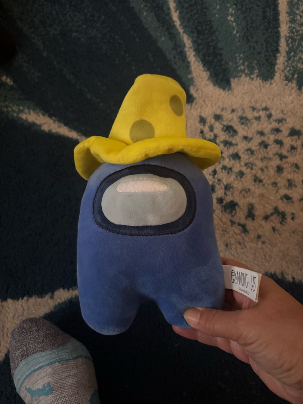 Official Among Us Blue Plush Toy with Yellow Hat